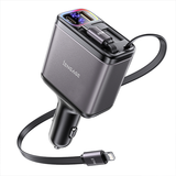 iEngage 120W 4In1 Car Charger W/Retractable Cables (Usb-C/Lightning) & Usb Ports