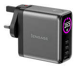 iEngage 165W TFT PD Charger (Triple USB -C + USB-A) W/ Interchangeable UK/EU Plug