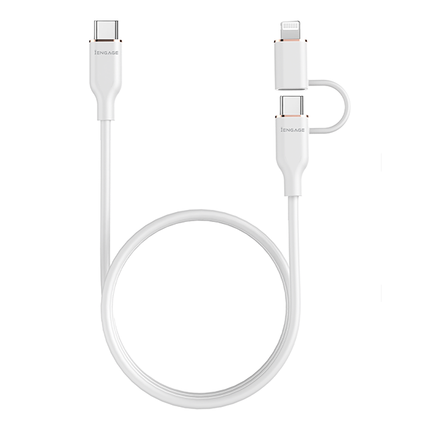 iEngage Super Soft Silicone C To Usb-C Cable W/Lightning Adapter Wt
