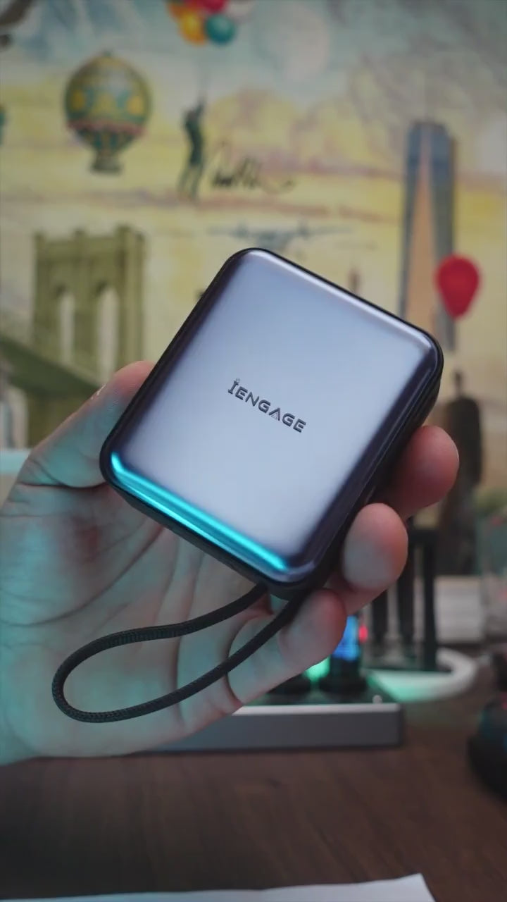 iEngage 10000mAh Semi Solid Battery Qi2.2 Magsafe Powerbank with Built-In Cables